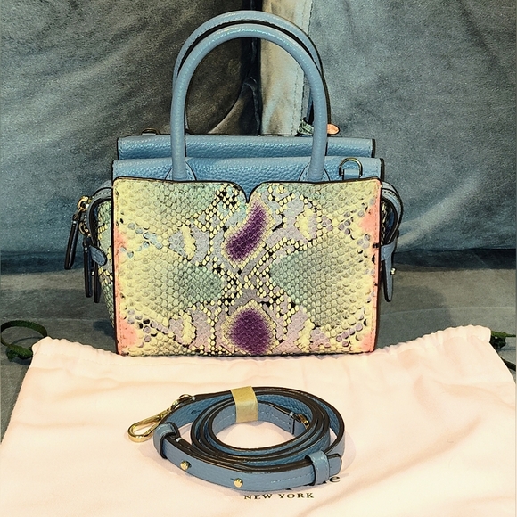 KATE SPADE NEW YORK SPENCER MULTICOLOR PYTHON TWO-WAY TOTE SPADE CHARMS DUSTBAG - Picture 3 of 17